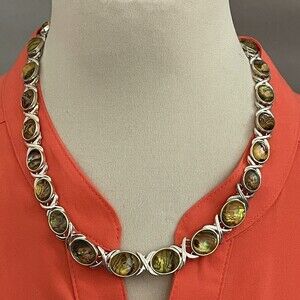 Napier Silver-tone Green Multicolor Oval Stones Women's Fashion Necklace NWOT